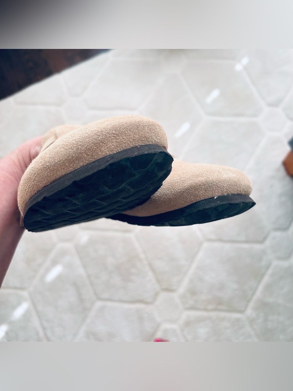 Women's Taupe Suede Slip-On Clogs with Buckle - Picture 6 of 7